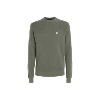 CALVIN KLEIN Ribbed Cotton Badge Jumper Sweater Men's Olive
