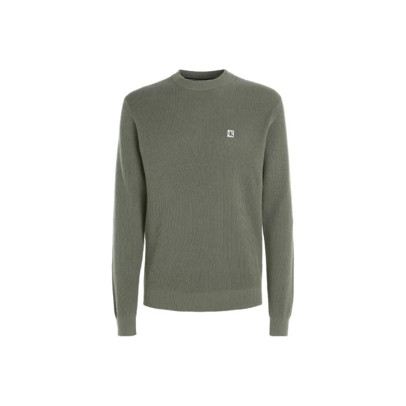 CALVIN KLEIN Ribbed Cotton Badge Jumper Sweater Men's Olive-0