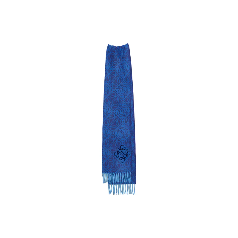 LOEWE Wool, Cashmere Knit Scarves Unisex Royal Blue-1
