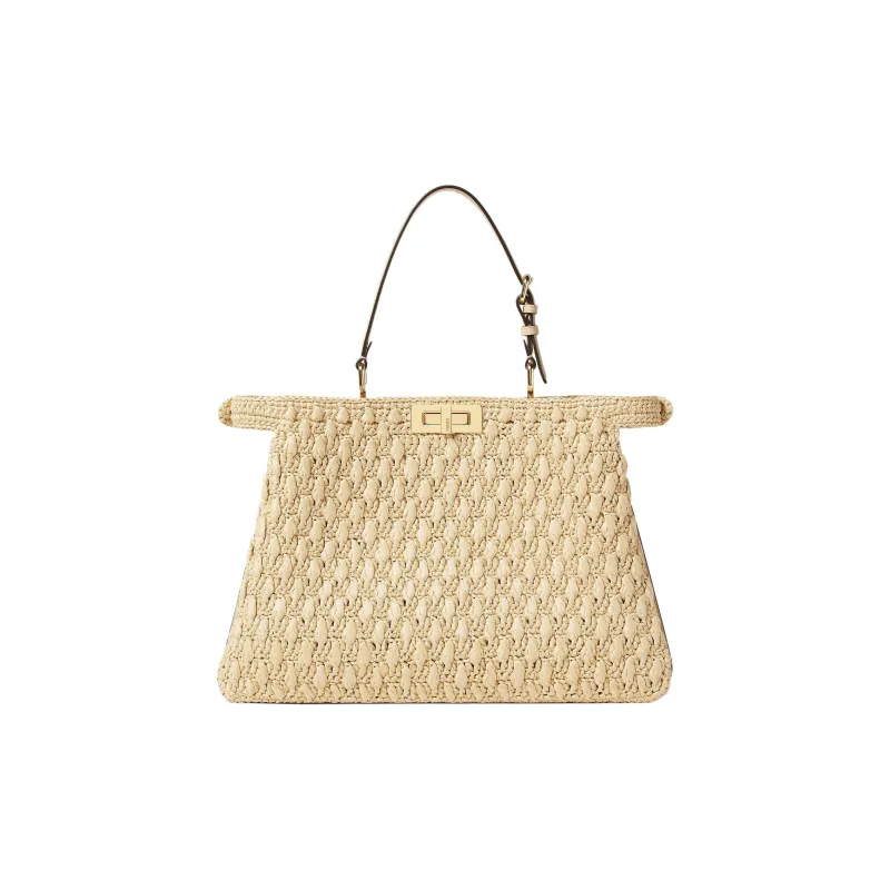 FENDI Peekaboo Rayon Shoulder Bag Women's Beige-3