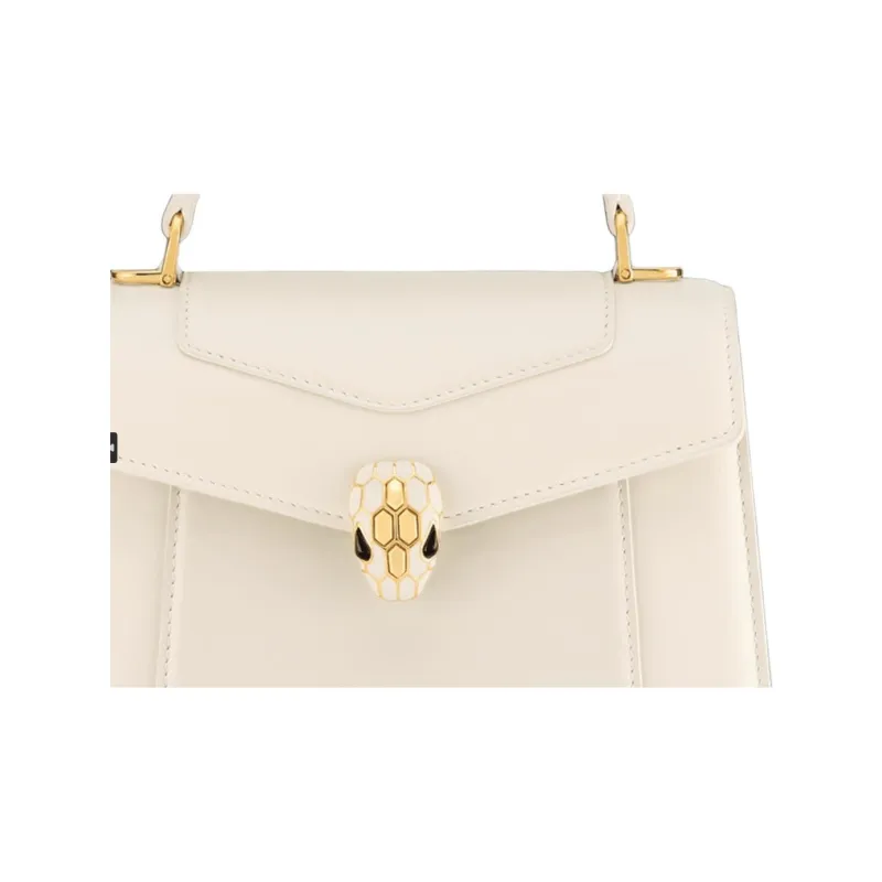 BVLGARI Serpenti Forever Calfskin Handbag Medium Size Women's White-3