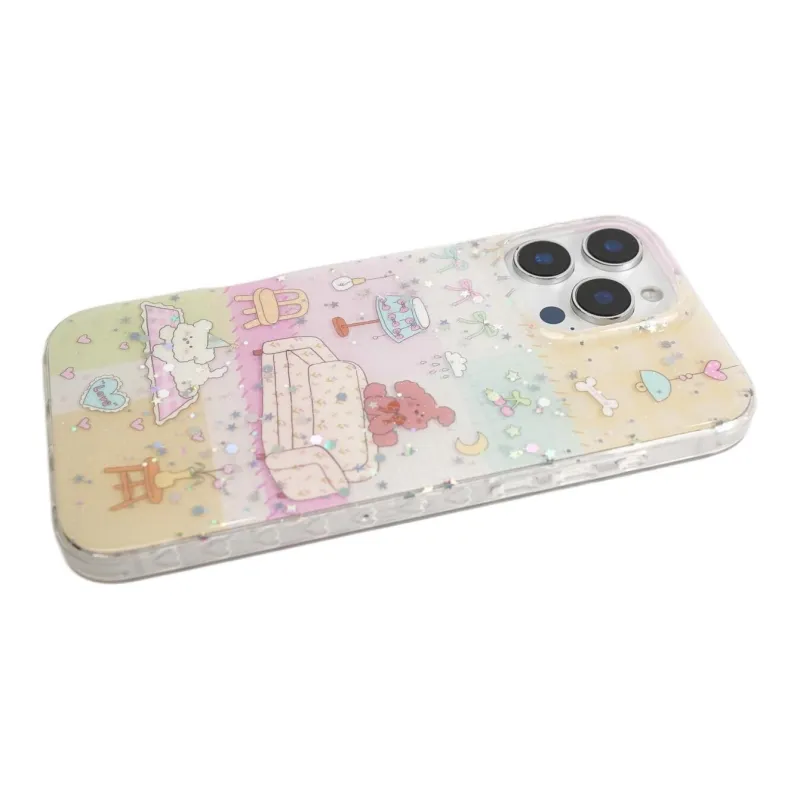 Sopi Acrylic Material Patchwork Plaid Sofa Puppy Phone Cases Compatible With IPhone 16/15 Pro Max/Apple 13/14 Pro/Max-3