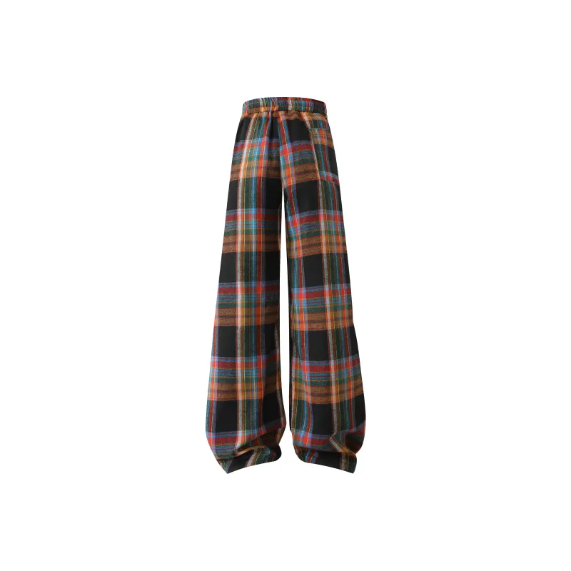 TITH Casual Pants Unisex Black Red Plaid-1