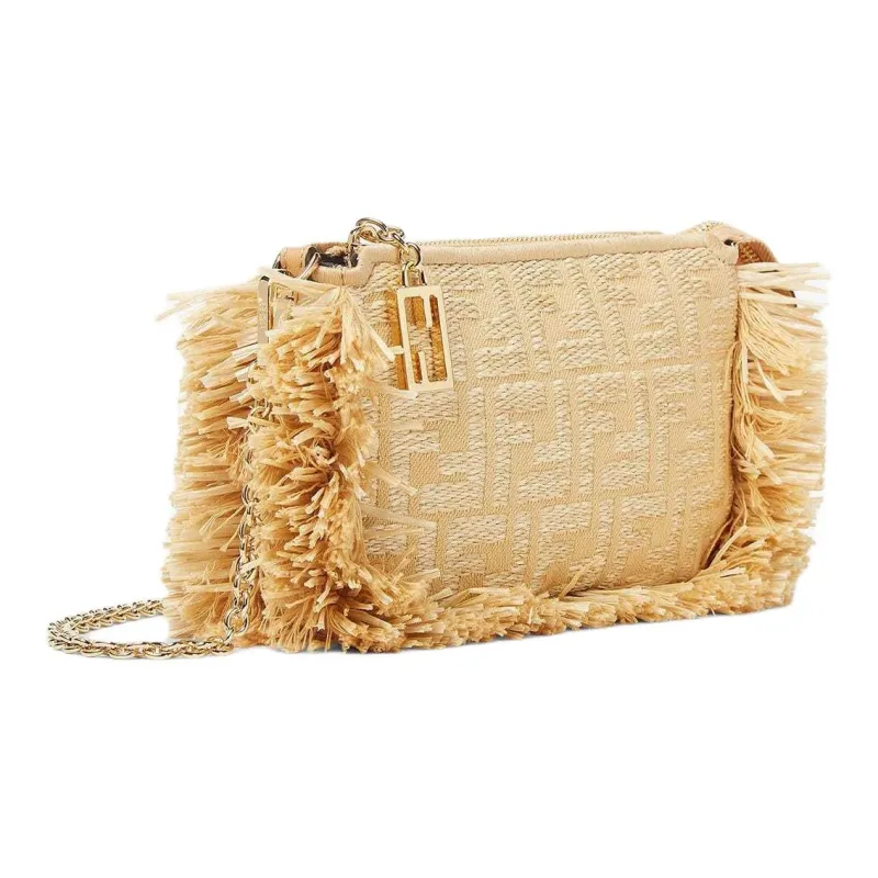 FENDI Baguette Cotton Shoulder Bag Clutch Women's Beige-1