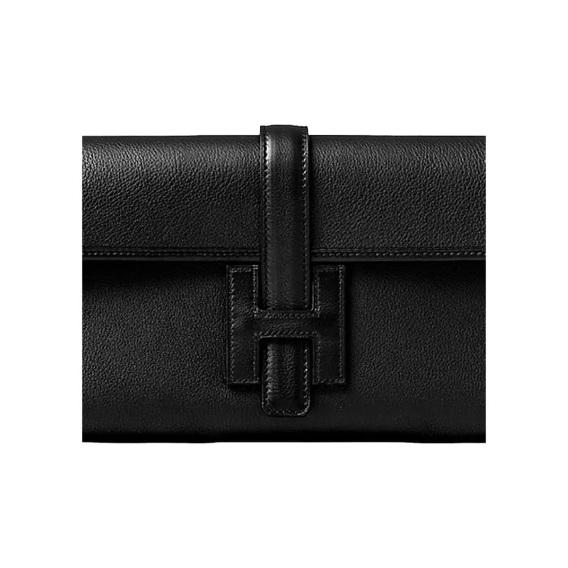 HERMES Jige Elan Swift Leather Handbags Clutches Women's Noir Black-3