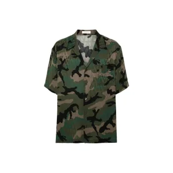 Valentino Camo Monogrammed Short-Sleeve Shirt