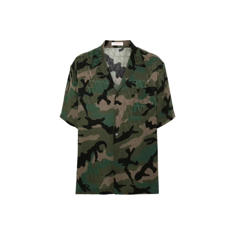 Valentino Camo Monogrammed Short-Sleeve Shirt-0