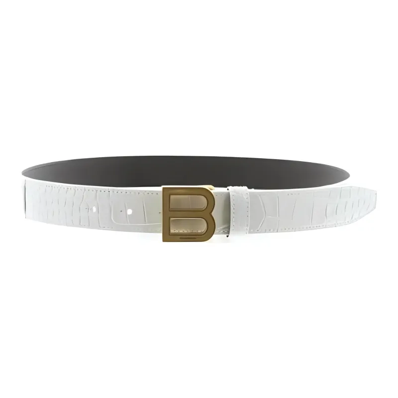 Balenciaga Logo Identification Genuine Leather Leather Belts Women's White Width: 3CM-2