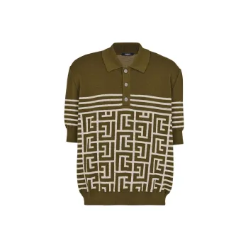 BALMAIN Monogram Knitted Polo Shirt