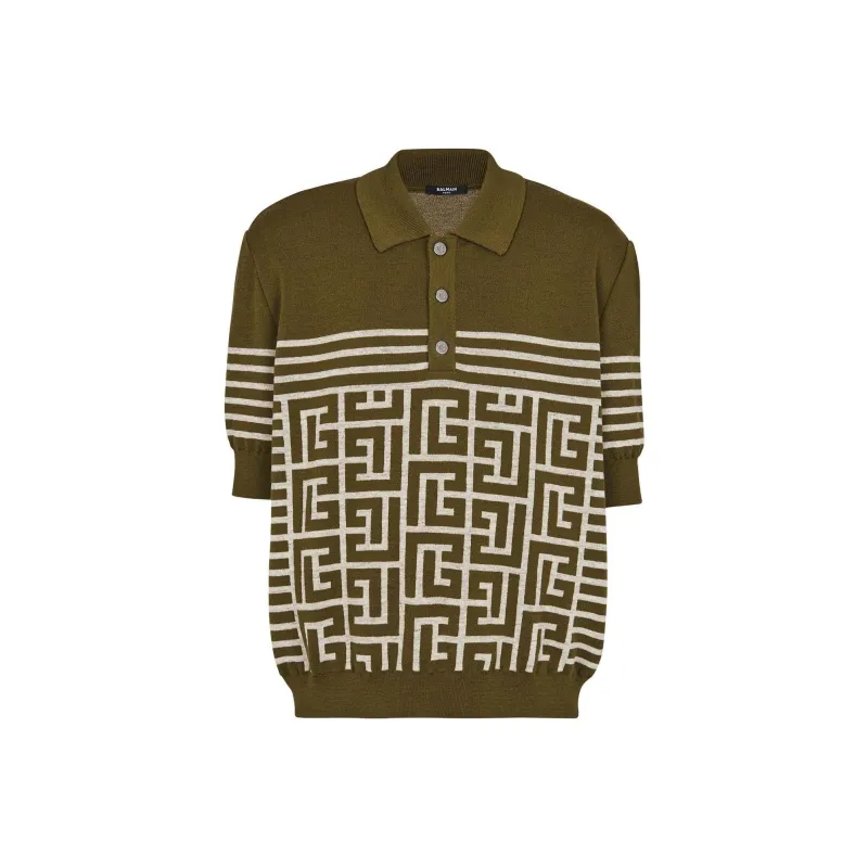BALMAIN Monogram Knitted Polo Shirt-0
