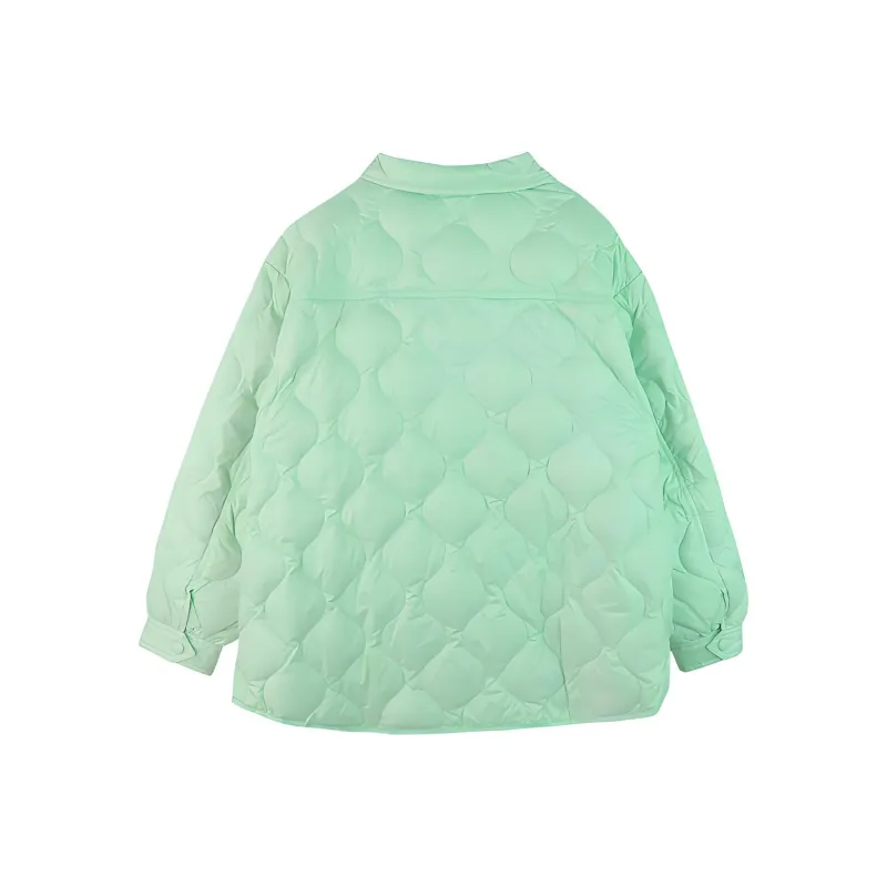 LALABOBO FW22 Solid Color Collarless Down Jacket Women's Green-1