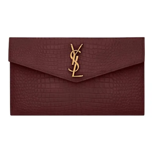 SAINT LAURENT UPTOWN Cow Leather Envelope Bag Clutches Small Size Women's Deep Red