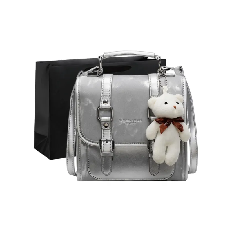 PINK·LAND PU Backpack Women's Pink/Brown/Silver/Blue/Black-14