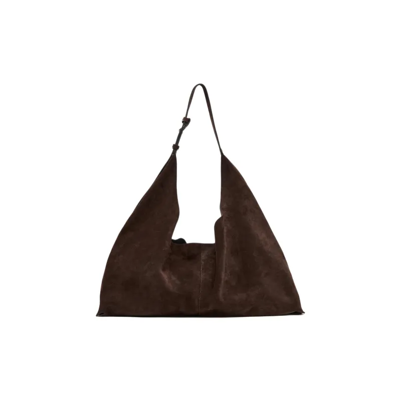 ZARA Cow Leather Bucket Bag, Shoulder Bag Large Size Women's Chocolate-0