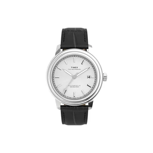 TIMEX Waterbury Collection Wrist Watch Automatic Mechanical Movement Genuine Leather Strap Black Dial Men's Watches