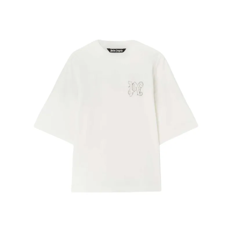 PALM ANGELS Pa Monogram Embroidered Crewneck T Shirt-0