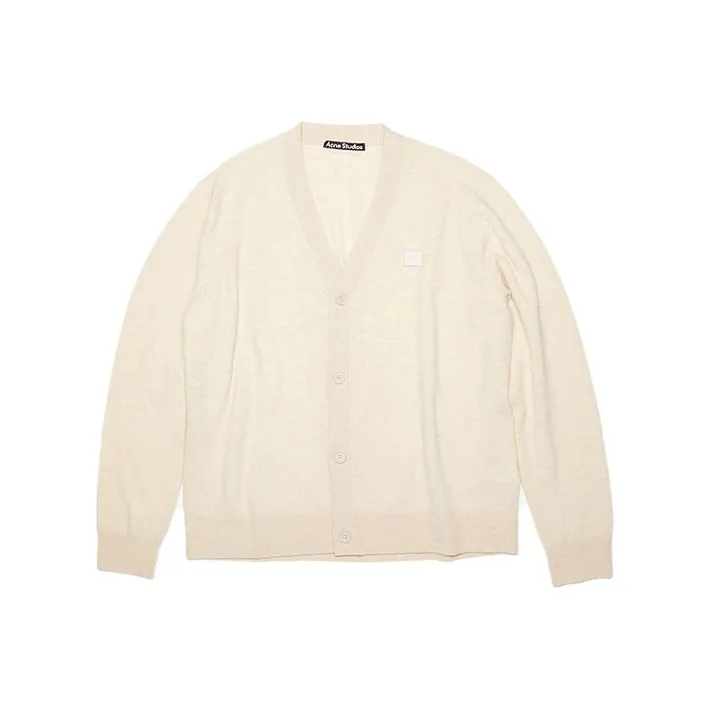 Acne Studios Wool Face Patch V Neck Cardigan Sweater-0