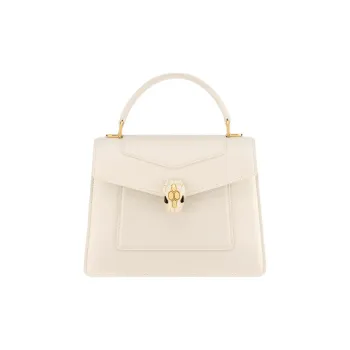 BVLGARI Serpenti Forever Calfskin Handbag Medium Size Women's White