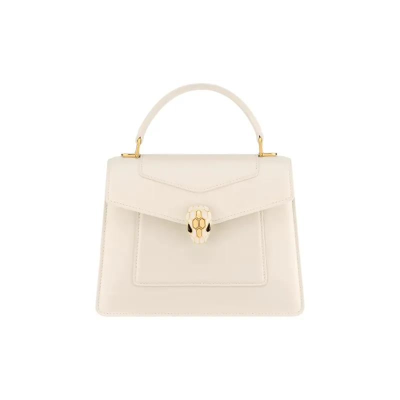 BVLGARI Serpenti Forever Calfskin Handbag Medium Size Women's White-0