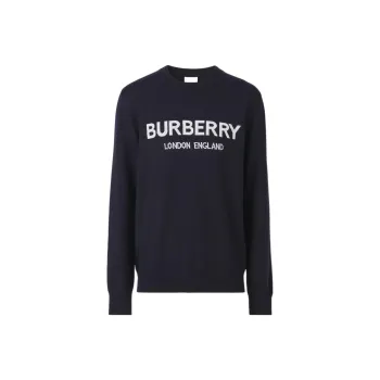 Burberry Logo Intarsia Wool Blend Sweater