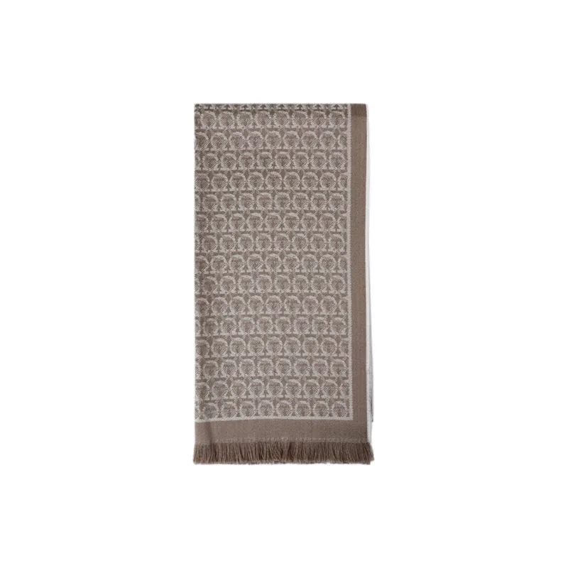 FERRAGAMO Wool Knit Scarves Unisex Brown-0