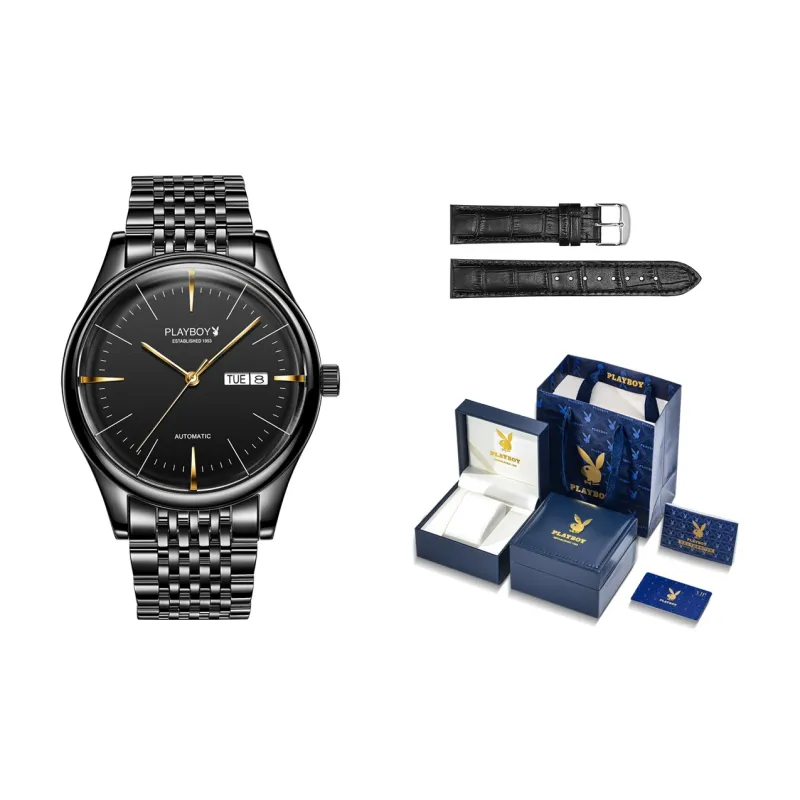 Playboy, Sky Collection Mechanical Movement Stainless Steel Watchband Watch Men's Watches Black Dial-3