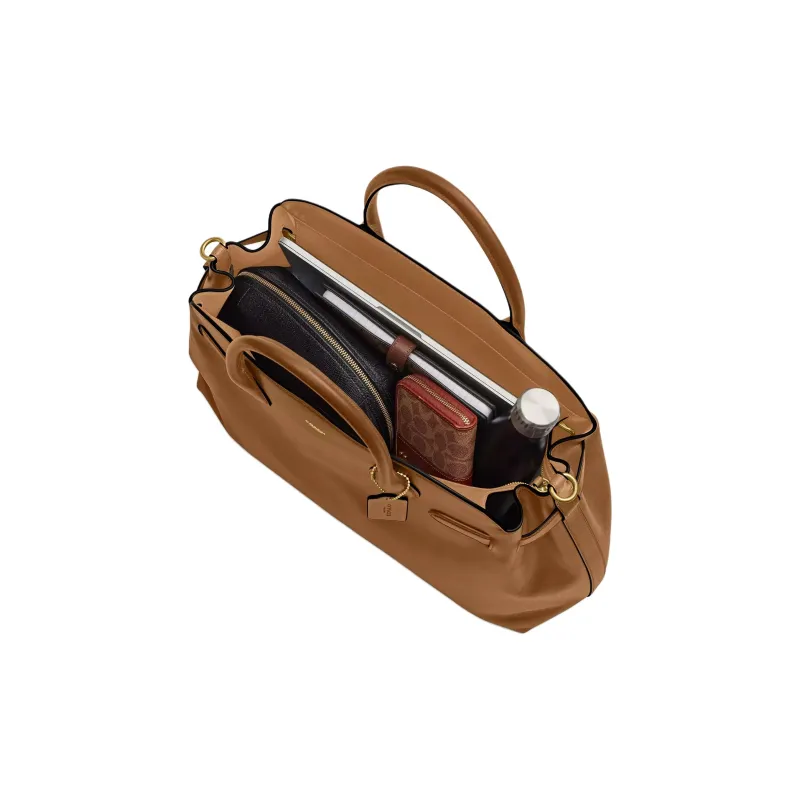 COACH Empire Carryall Textured Leather One Shoulder Handbag Large Size Women's Brass & Honey Brown-2