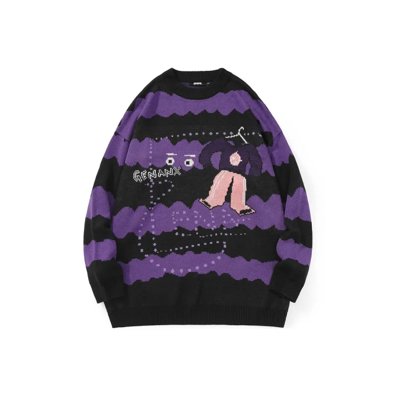GENANX Sweaters Unisex Black Purple-0