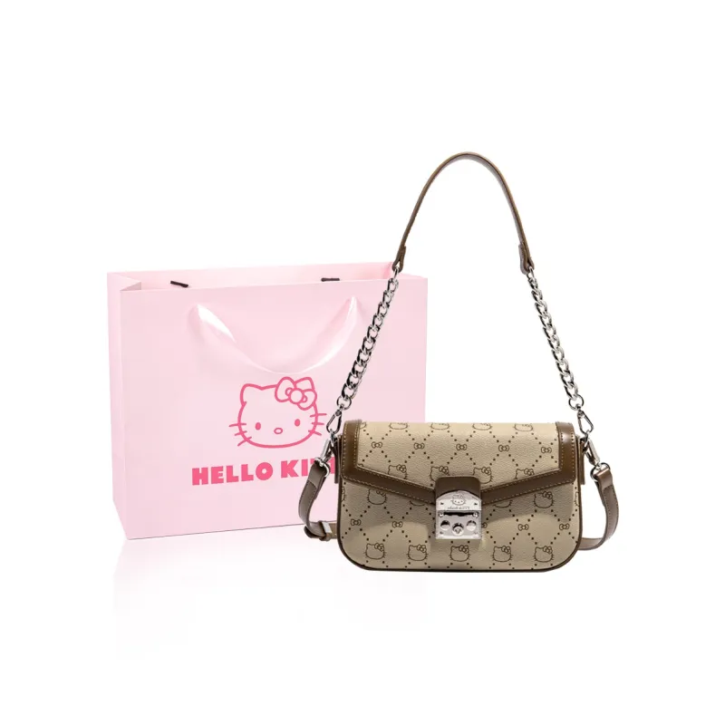 MESUCA Sanrio Hello Kitty Series PU Small Square Bag, Shoulder Bag, Crossbody Bag Women's Ecru/Khaki/Coffee-1