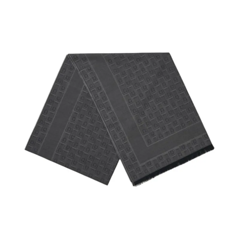 FERRAGAMO Silk, Wool, Cotton Silk, Velour Knit Scarves Unisex Black-3