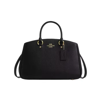 COACH Carryall Litchi Grain Leather Shoulder Bag, Crossbody Bag, Handbag Tubas Women's Black
