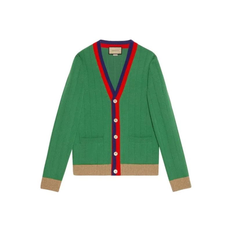 GUCCI Web stripe Wool Cardigan-0