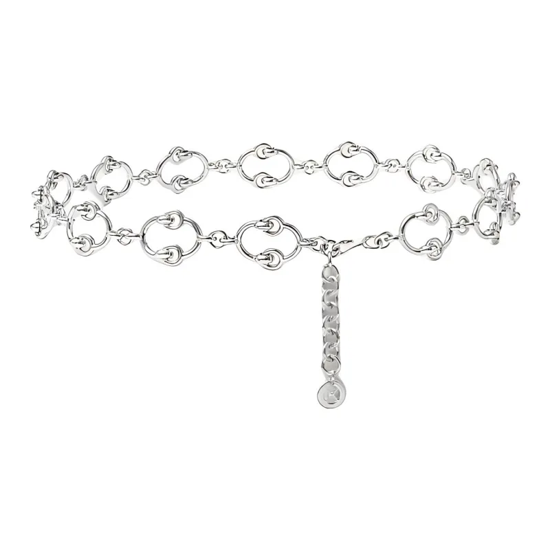 HERMES Palladium Metal Waist Chains Women's Silver Width 2.7CM-1