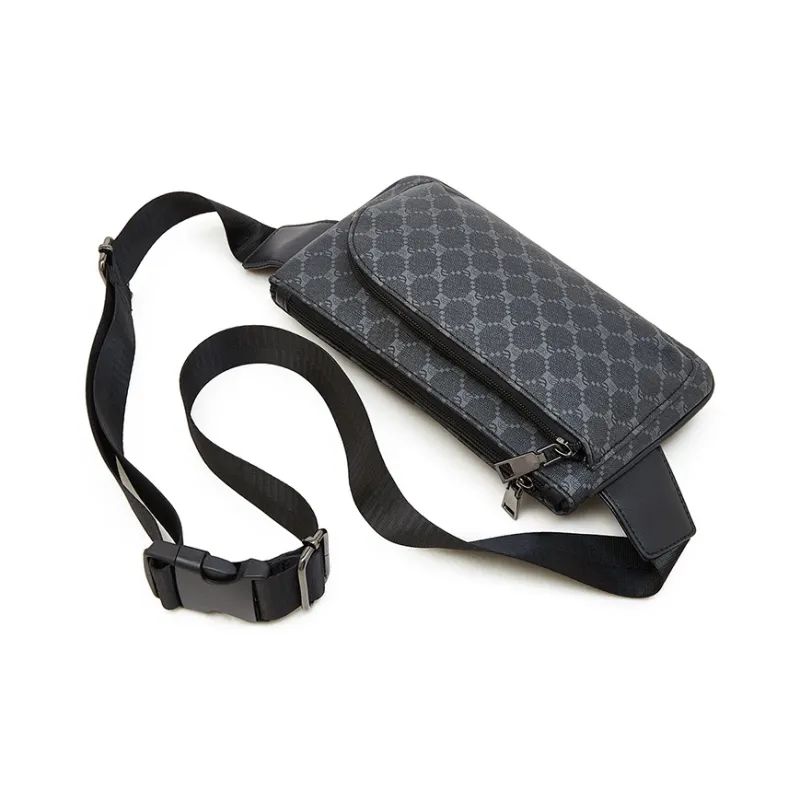 Old Man's Head Synthetic Leather Sling Bag Men's Pattern Black/Gray-6