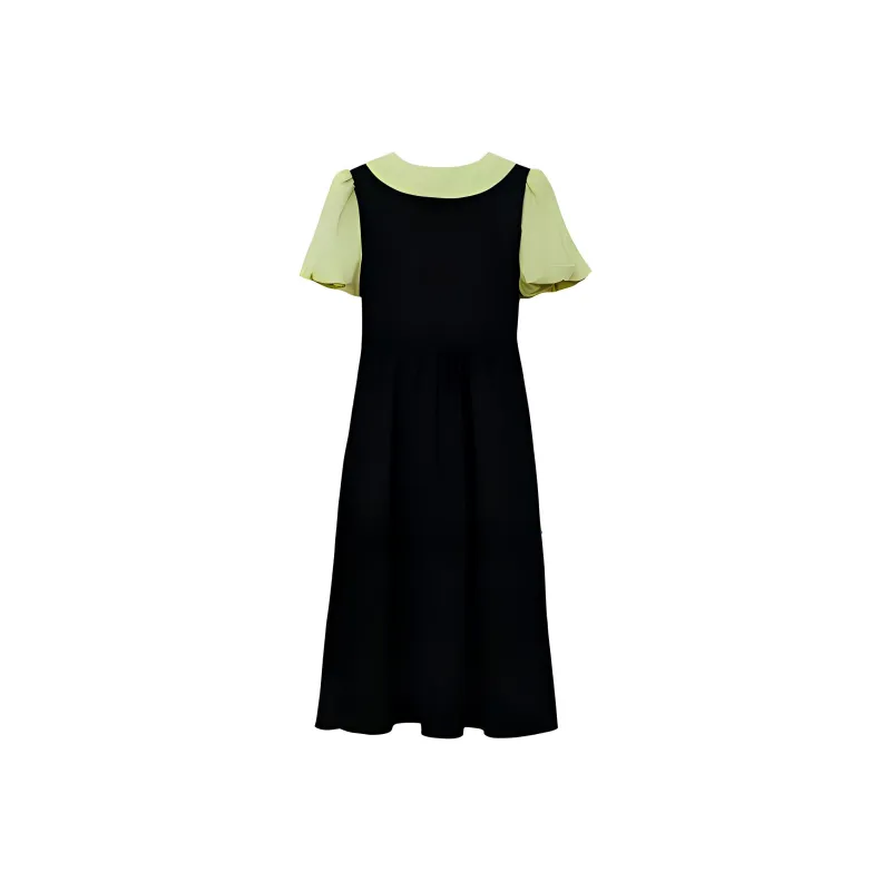 ETSE Short Sleeved Dress Women's Black & Green-1