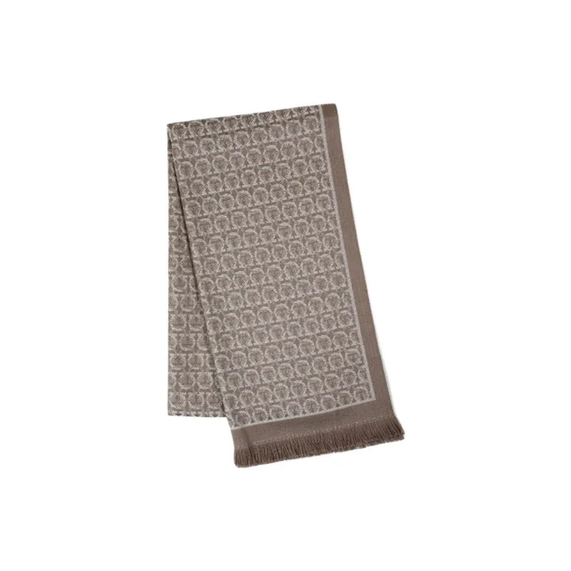 FERRAGAMO Wool Knit Scarves Unisex Brown-2