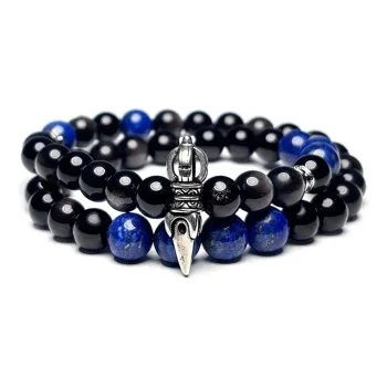 MOUNTAINS AND MANS Natural Obsidian New Chinese Style Stackable Good Luck Beaded Bracelet Unisex