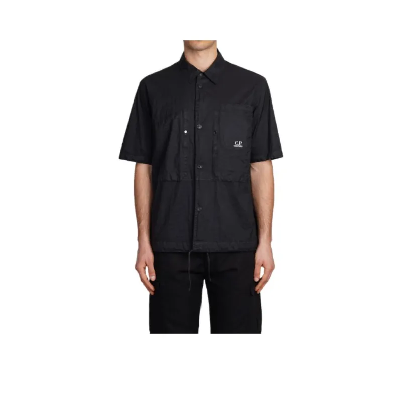 C.P.Company Logo Printed Short Sleeved Crinkled Shirt-0