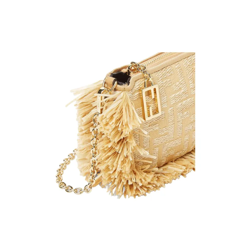 FENDI Baguette Cotton Shoulder Bag Clutch Women's Beige-5