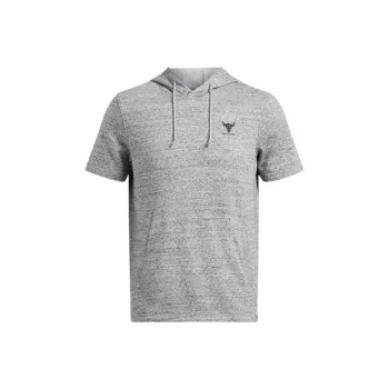 Under Armour Project Rock Terry Short Sleeve Hoodie Sweatshirt Men's Gray Medium Size Heather