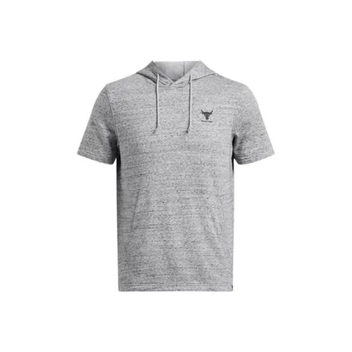 Under Armour Project Rock Terry Short Sleeve Hoodie Sweatshirt Men's Gray Medium Size Heather