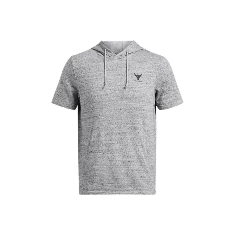 Under Armour Project Rock Terry Short Sleeve Hoodie Sweatshirt Men's Gray Medium Size Heather-0