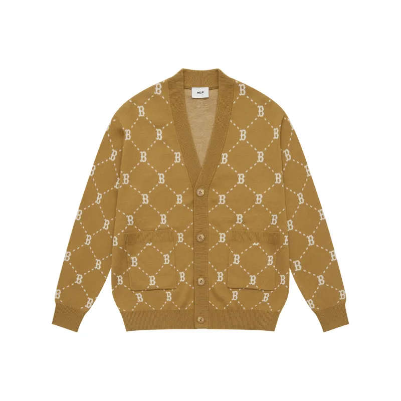 MLB MONOGRAM Collection Boston Red Sox 24FW Knitted Fabric Cardigan Unisex Camel-0