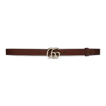 GUCCI Logo Emblem, Smooth Buckle Leather Belts Women's Brown Width 2CM