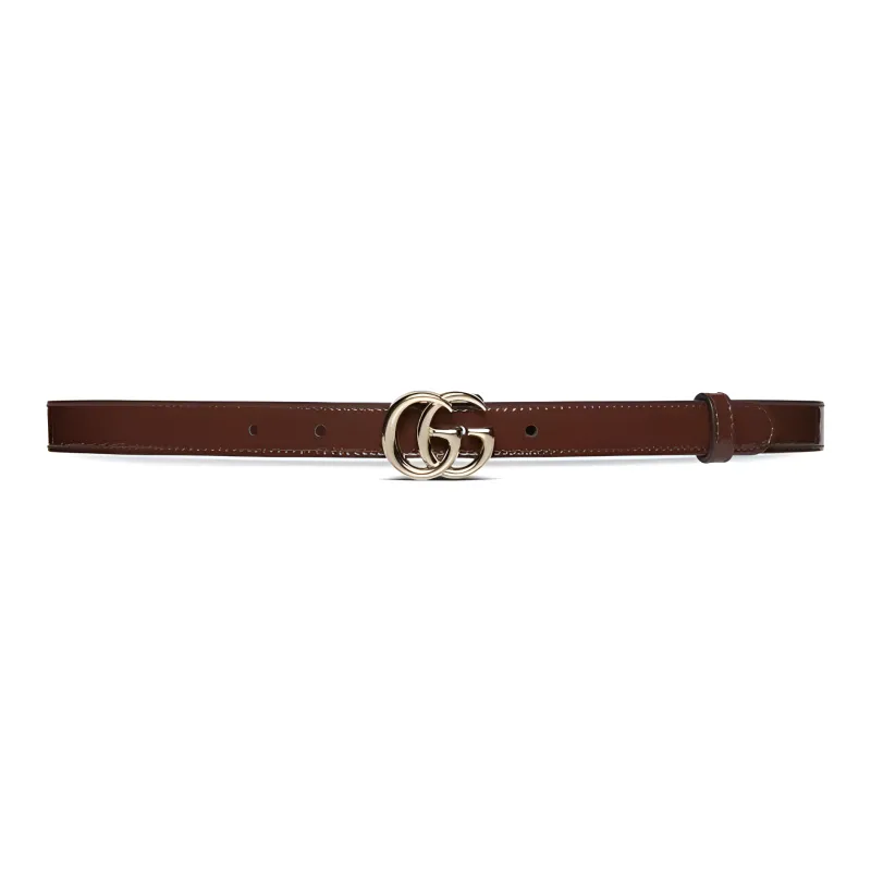 GUCCI Logo Emblem, Smooth Buckle Leather Belts Women's Brown Width 2CM-0