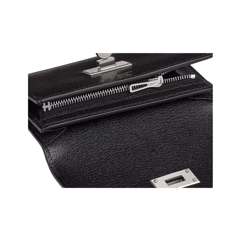 HERMES Kelly Pocket Chamkila Goat Skin Wallet Women's 89 Noir Black-3