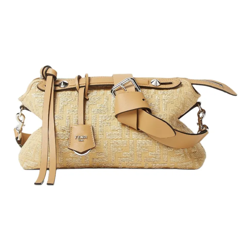 FENDI By The Way Series Cotton Handbag Medium Size Women's Beige-1
