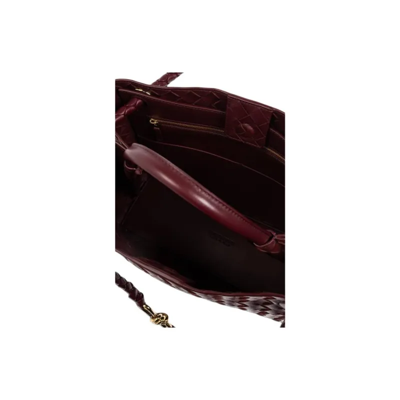 Bottega Veneta IntrecciatoAndiamo Collection Sheepskin One Shoulder Handbag Medium Size Women's Burgundy-4