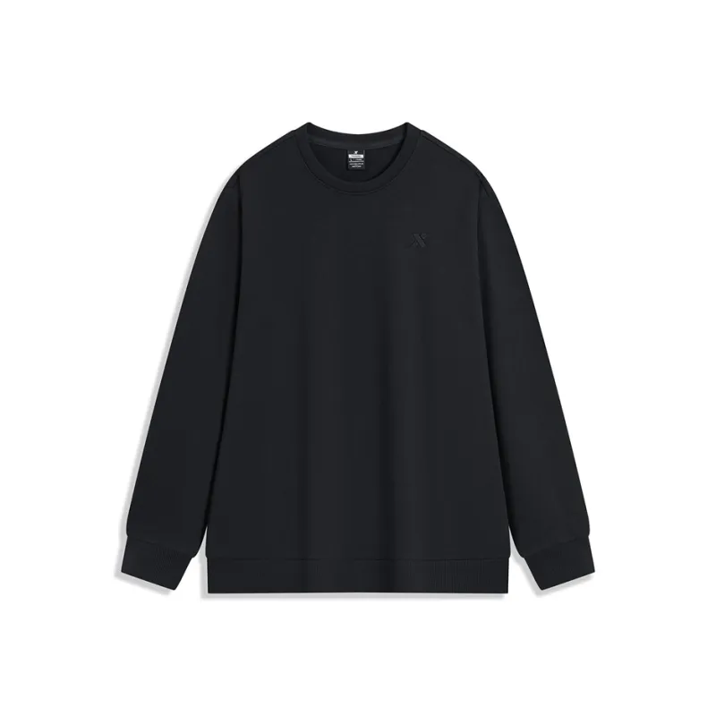 XTEP Versatile Casual Crew Neck Solid Color Sweatshirt Jet Black Men's-0