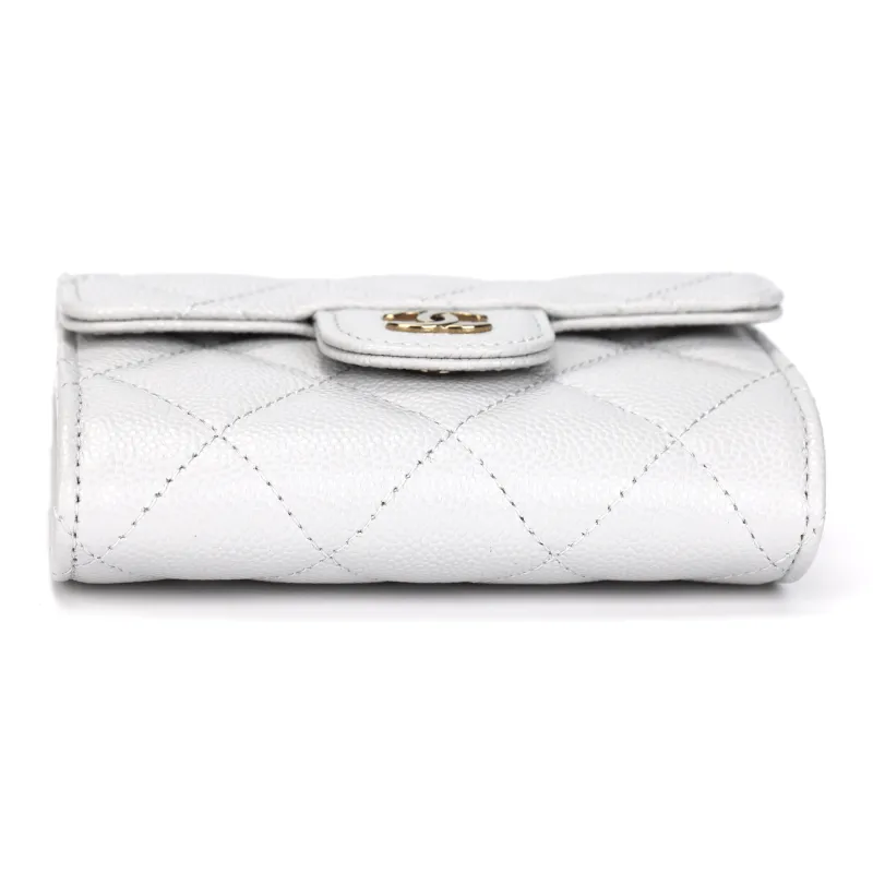 CHANEL Classic Flap CF Embossed Calfskin & Metal Flap Bag Coin Purse Wallet Women's White-3